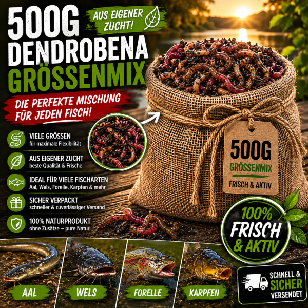 500g Dendrobena Größenmix